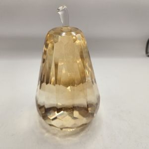 Crystal Pear Paperweight Simon Designs Golden Amber Used Condition Short Stem. 
